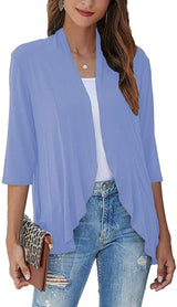 Bella | Damen Offener Front Drapierter Cardigan – Hellblau