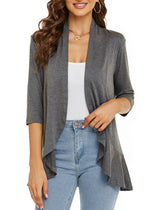 Bella | Damen Offener Front Drapierter Cardigan – Grau