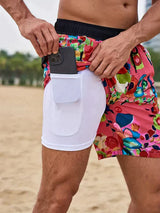 Benedikt | Herren Badeshorts mit Innenfutter – Dunkelrosa
