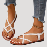 Benedikta | Damen Geflochtene Flache Riemchensandalen – Weiß