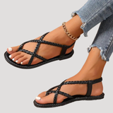 Benedikta | Damen Geflochtene Flache Riemchensandalen – Schwarz