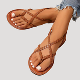 Benedikta | Damen Geflochtene Flache Riemchensandalen – Braun
