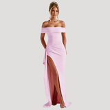Benedikta | Damen Off Shoulder Elegantes Maxikleid – Rosa