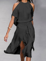 Benedikta | Damen Schulterfreies Midi Kleid – Schwarz