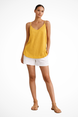 Benedikte | Damen V-Ausschnitt Spaghettiträger Top – Gelb
