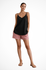 Benedikte | Damen V-Ausschnitt Spaghettiträger Top – Schwarz