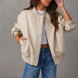 Übergroße Damen Bomberjacke mit Reißverschluss – Beige