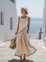 Bernice | Damen Ärmelloses Maxikleid mit Rundhalsausschnitt – Beige