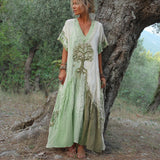 Winifred – Kurzärmeliges Kleid Im Retro Baum Gestaltung – Grün