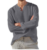 Tino – Herren Leinenhemd mit Stehkragen und Knopfdetails – Gray