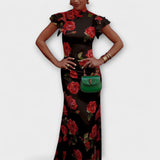 Luna - Maxikleid mit Blumenmuster – Schwarz