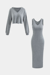 Julia | Lässiges Zweiteiler-Set mit Hoodie & Midi-Kleid – Grau