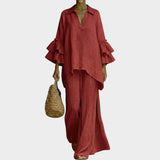 Catrin - Set aus Tunika mit Rüschenärmeln und Hose – Rot
