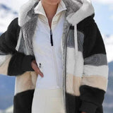Andrea | Winterjacke mit Kapuze und Reißverschluss – Schwarze Streifen