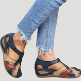 Birte | Damen Keilsandaletten Geschlossener Zeh – Marineblau