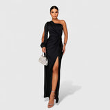 Ellivia - Weiches One-Shoulder-Abendkleid – Schwarz