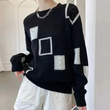Alaina - stylischer damenpullover mit patchwork-design – Schwarz