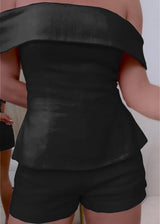 Paisley | Reverskragen Anzug Zweiteiliges Set – Schwarz