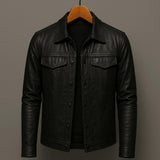 Lulzim – Lässige Schlanke Passform Leder Jacke – Schwarz