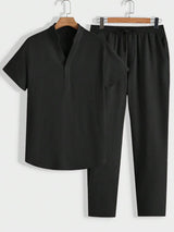 Modernes Herren Lounge-Set | Polo mit Stehkragen & Hose – Black