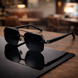NoirEdge – Klassische Halbrahmen-Sonnenbrille – Schwarz