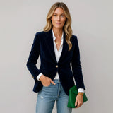 Bettina | Damen Taillierter Samtblazer Ein-Knopf – Samtblazer Tailliert Elegant 2026 – Marineblau