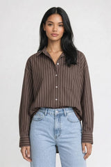 Bluse Damen - Oversized | Gestreift & Klassischer Kragen – Gestreift Braun