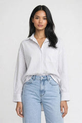 Bluse Damen - Oversized | Gestreift & Klassischer Kragen – Gestreift Weiß