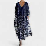 Fiona - Langes, Buntes Kleid mit V-Ausschnitt – Blau