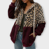 Selma | Stilvoller Fleecekapuzenpullover mit Leo-Design – Bordeaux