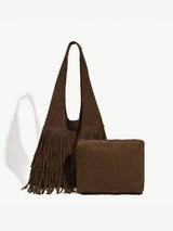 Isla | Boho Hobo-Tasche mit Fransen – Dunkelbraun