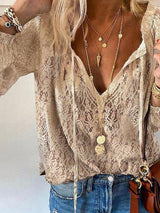 Damenbluse mit geschlitztem Ausschnitt | Lockere Form – Khaki