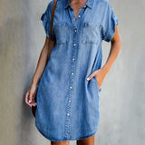 Bonnie | Damen Denim Mini Kleid mit Knopfleiste – Hellblau