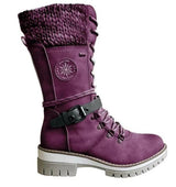 Damen-Winterstiefel mit seitlichem Reißverschluss | Gestrickter Bund – Lila