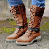 Damen-Winterstiefel mit seitlichem Reißverschluss | Gestrickter Bund – Braun