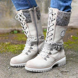 Damen-Winterstiefel mit seitlichem Reißverschluss | Gestrickter Bund – Weiß
