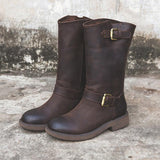 Ophelia | Schnalle Blockabsatz Stiefel – Kaffeebraun
