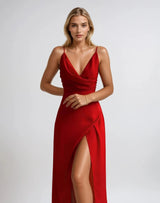 Elegantes V‑Ausschnitt Abendkleid | Partykleid – Rot