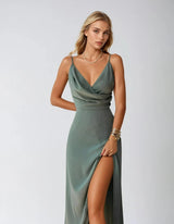 Elegantes V‑Ausschnitt Abendkleid | Partykleid – Grün