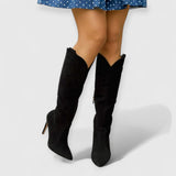 Kylie | Elegante Overknee-Stiefel mit Stiletto-Absatz – Schwarz - Wildleder