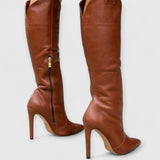 Kylie | Elegante Overknee-Stiefel mit Stiletto-Absatz – Braun - Leder