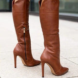 Elysse - Hohem Absatz Und seitlichem Reißverschluss Stiefel – Braun Leder