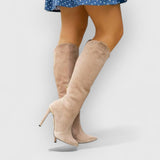 MARTINA | Elegante Stiletto-Boots – Beige - Holz