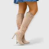 Kylie | Elegante Overknee-Stiefel mit Stiletto-Absatz – Beige - Holz