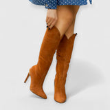 Kylie | Elegante Overknee-Stiefel mit Stiletto-Absatz – Braun - Wildleder