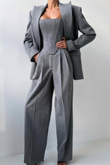 Brianna | Damen Dreiteiler Hosenanzug Set – Grau