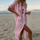 Lange Damen-Hemdkleid – atmungsaktive Baumwollmischung – Rosa