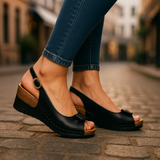 Brigitte | Damen Keilabsatz Sandaletten mit Slingback – Schwarz