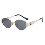 Mary - Retro Ovaler Metallrahmen Sonnenbrille mit getönten Gläsern – Schwarz/Silber