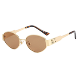 Mary - Retro Ovaler Metallrahmen Sonnenbrille mit getönten Gläsern – Braun/Gold